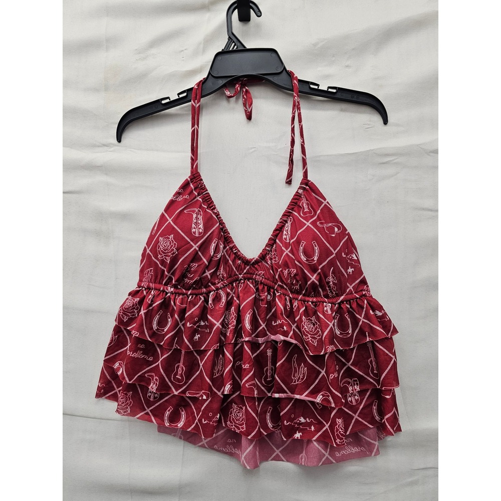 Wild Fable Womens Western Halter Top Red Polyester Casual Size Medium